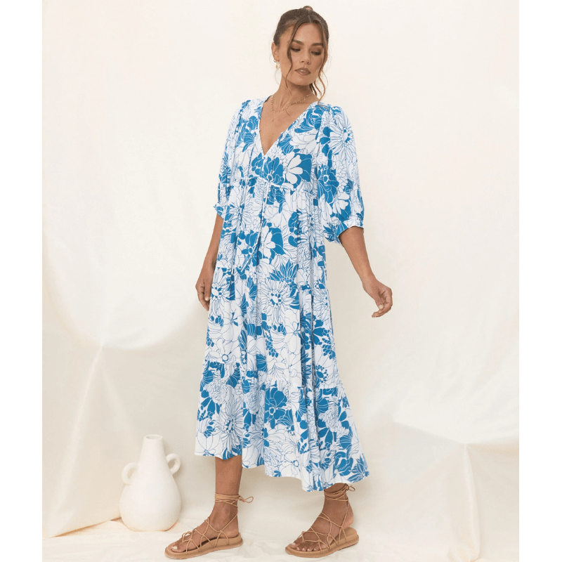 Runa Robe Mi-Longue – Imprimé Floral & Manches Bouffantes Légères Été