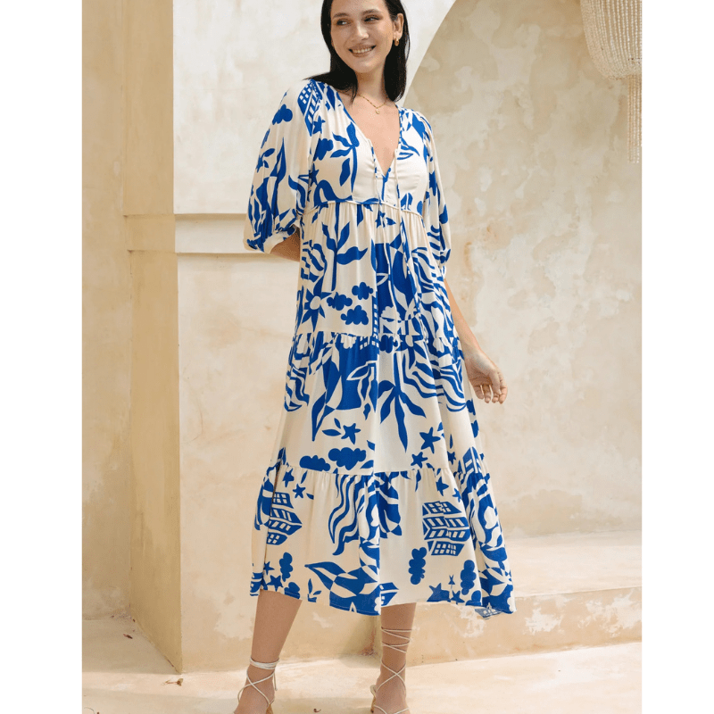 Runa Robe Mi-Longue – Imprimé Floral & Manches Bouffantes Légères Été