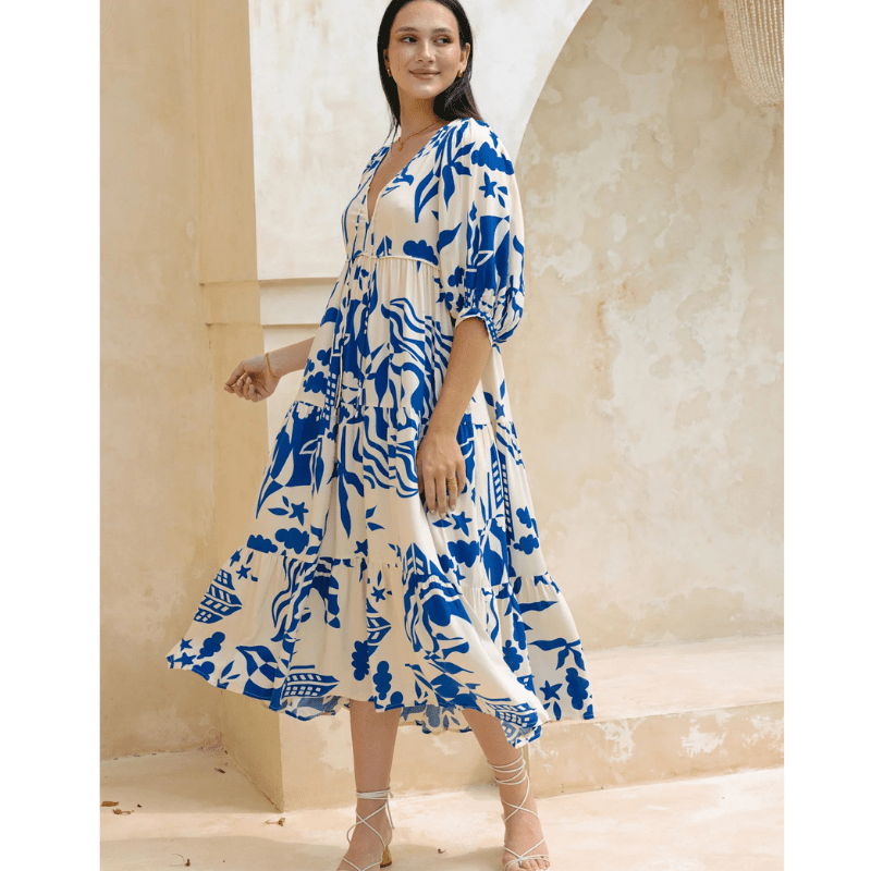Runa Robe Mi-Longue – Imprimé Floral & Manches Bouffantes Légères Été