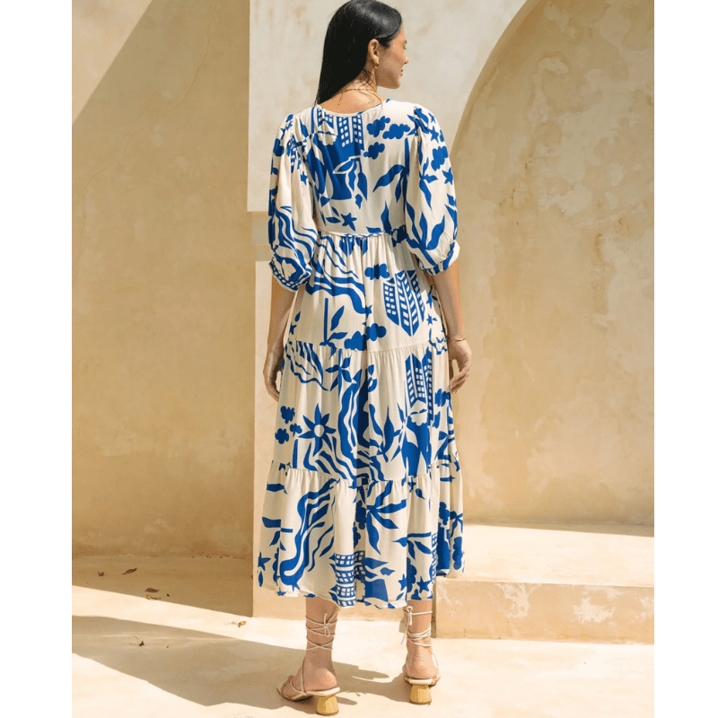 Runa Robe Mi-Longue – Imprimé Floral & Manches Bouffantes Légères Été