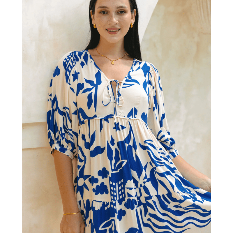 Runa Robe Mi-Longue – Imprimé Floral & Manches Bouffantes Légères Été
