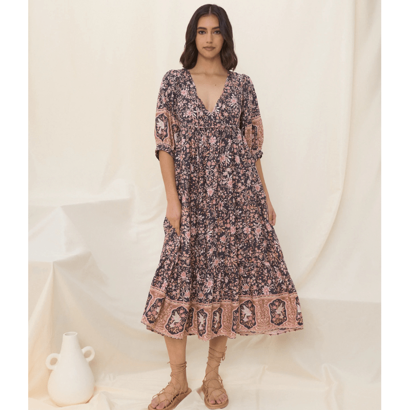 Runa Robe Mi-Longue – Imprimé Floral & Manches Bouffantes Légères Été