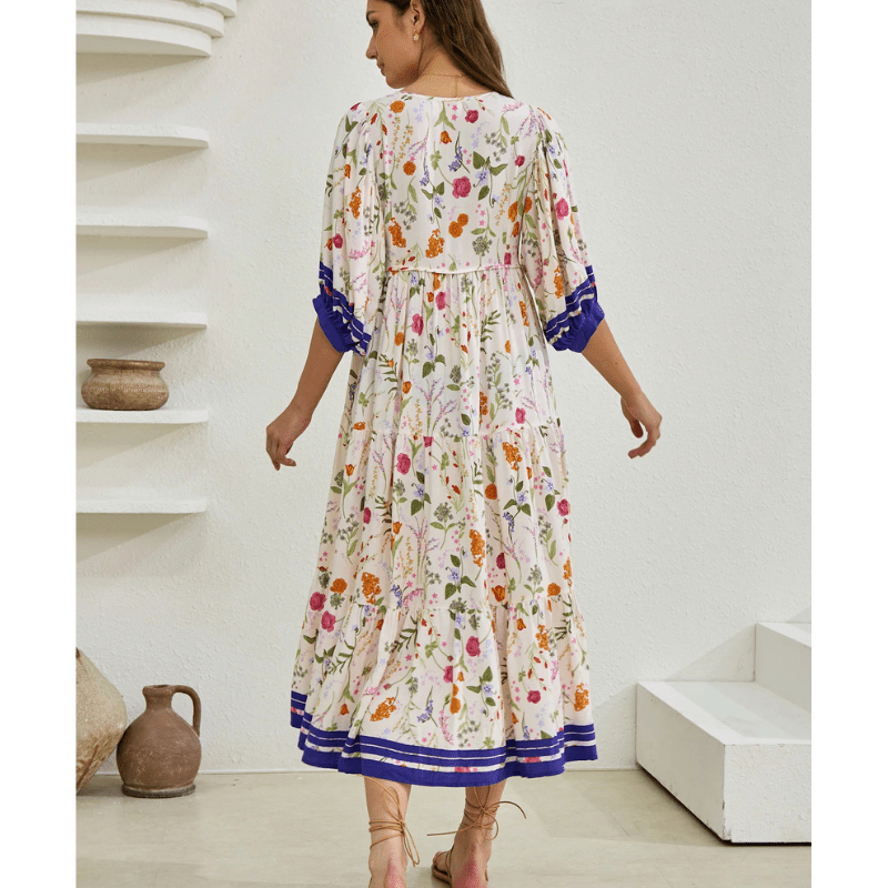 Runa Robe Mi-Longue – Imprimé Floral & Manches Bouffantes Légères Été