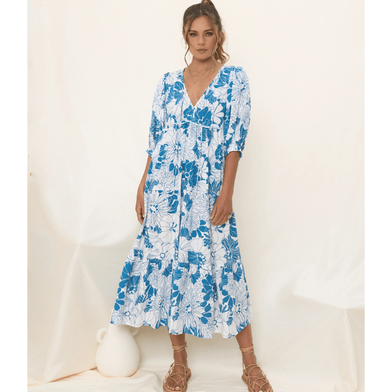 Runa Robe Mi-Longue – Imprimé Floral & Manches Bouffantes Légères Été