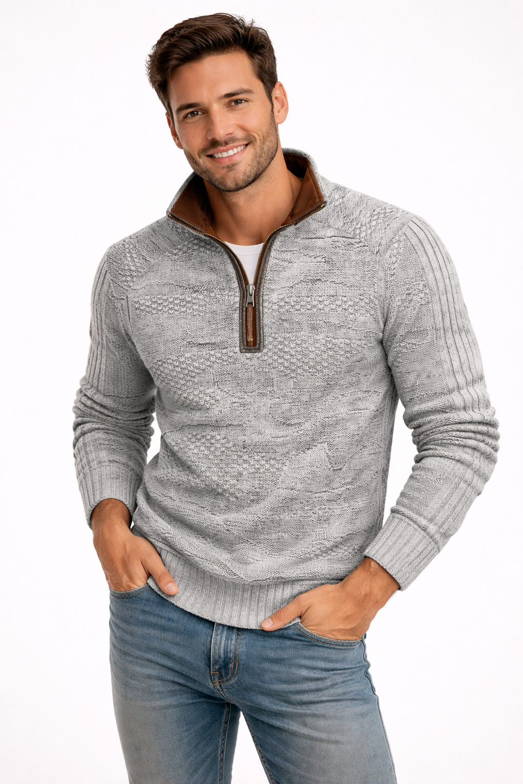 Ryder Męska Bluza z Połową Zamka i Wzorem – Nowoczesny Krój i Miejski Styl Wiosna/Jesień