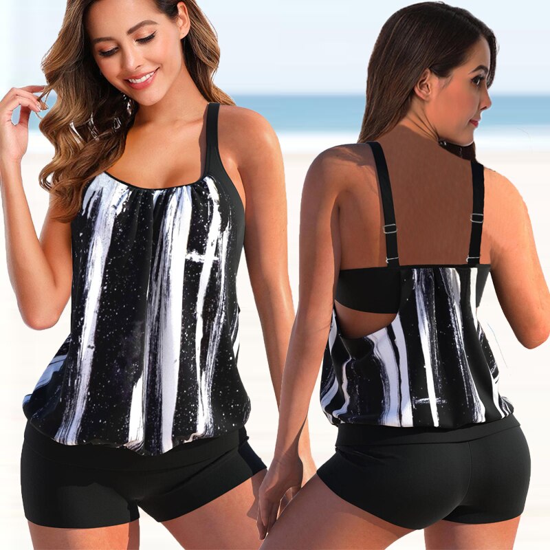 Liana Ensemble Tankini Femme – Haut Floral & Bas Léopard, Confort et Style Estival