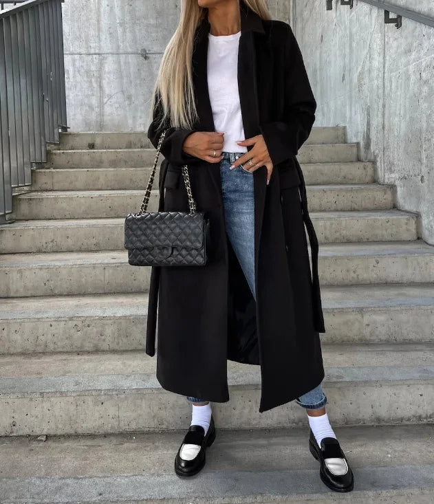 Grace Palton de damă din lână – Palton lung cu dublu rând de nasturi, croială structurată și stil elegant