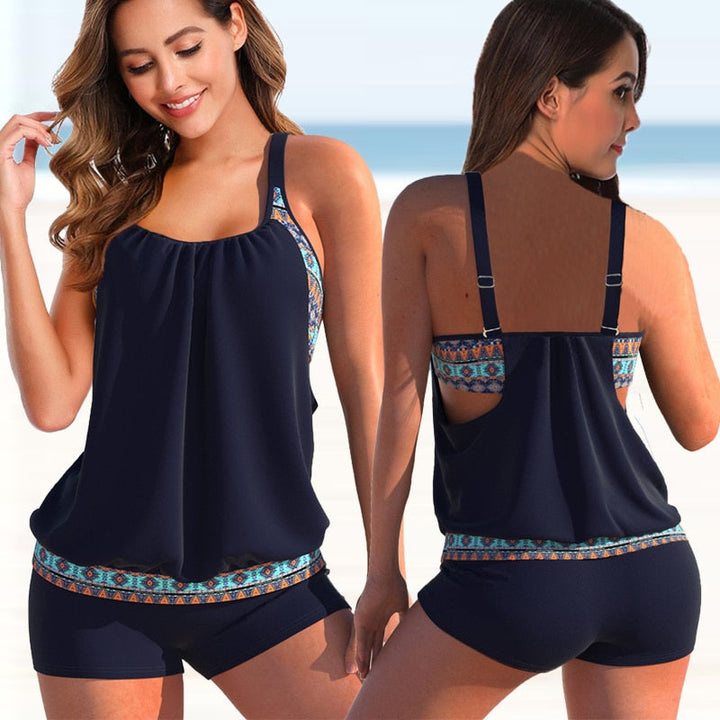 Liana Ensemble Tankini Femme – Haut Floral & Bas Léopard, Confort et Style Estival