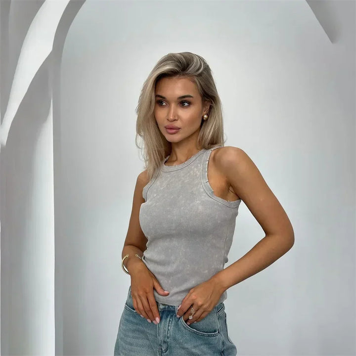 Débardeur Femme Ruby – Haut Court Sans Manches Sexy en Tissu Côtelé avec Touche Rétro