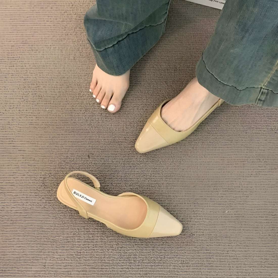 Camille Ballerines Femme – Chaussures Élégantes à Bout Pointu & Talon Carré Confortable