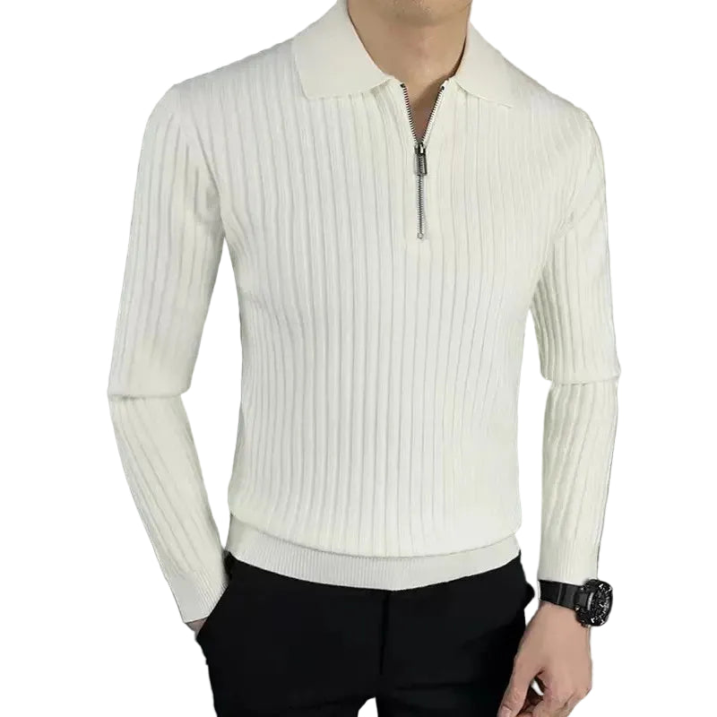 Jaime Polo Homme Côtelé à Manches Longues – Col Zippé, Coupe Regular & Style Élégant