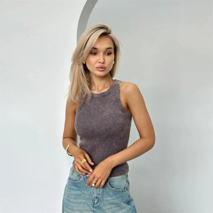 Débardeur Femme Ruby – Haut Court Sans Manches Sexy en Tissu Côtelé avec Touche Rétro