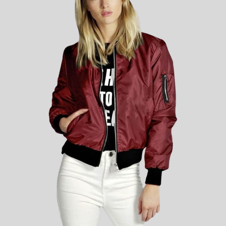 Khloe Veste Bomber Femme – Modèle Léger à Manches Longues avec Zip & Poches Latérales