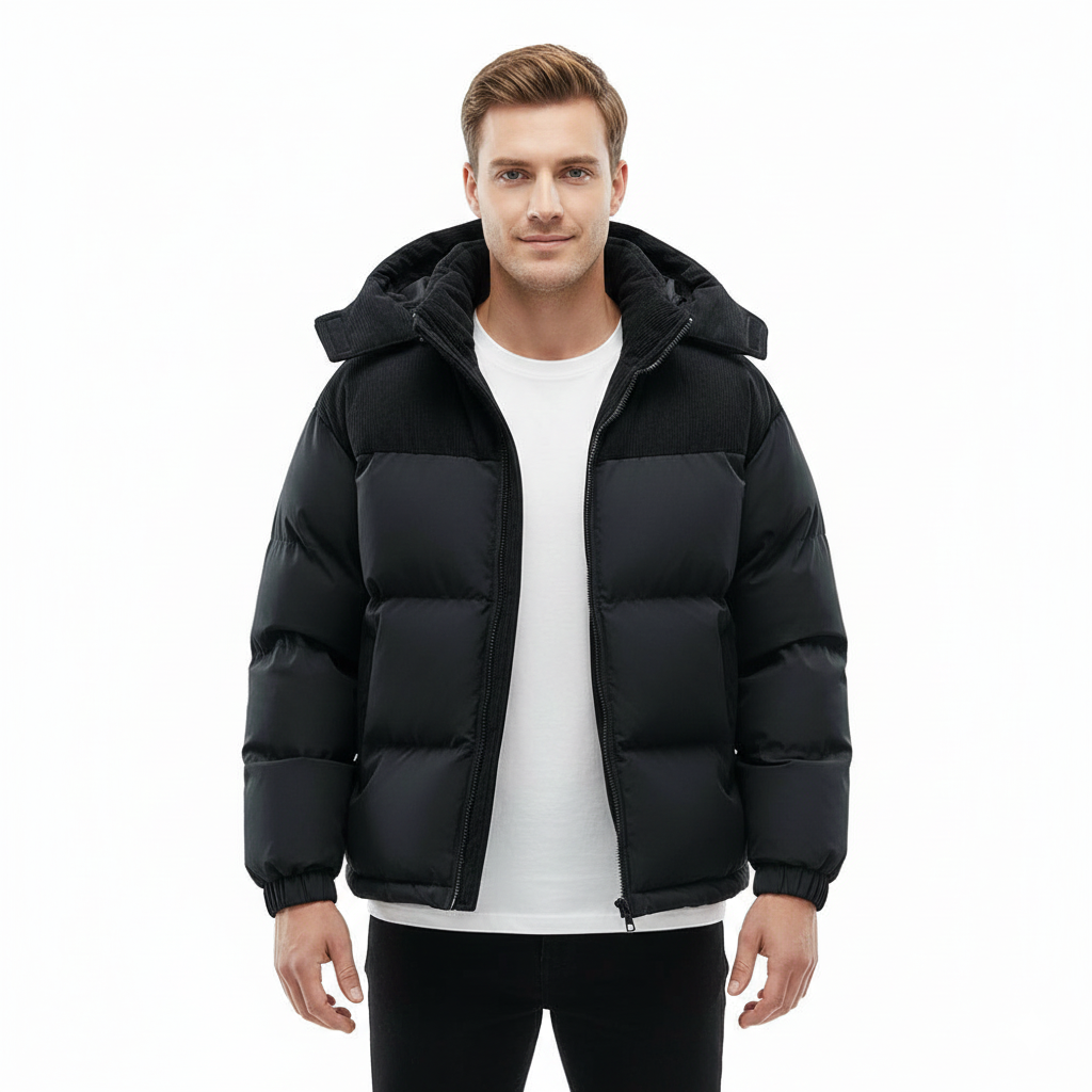 Kurtka pikowana męska z kapturem – pełny zamek błyskawiczny, izolacyjny komfort i praktyczny krój