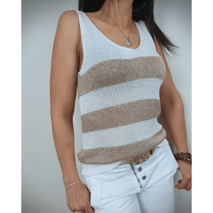Sandra Débardeur Femme Looksy – Tricot Rayé Léger, Col V Flatteur & Style Polyvalent