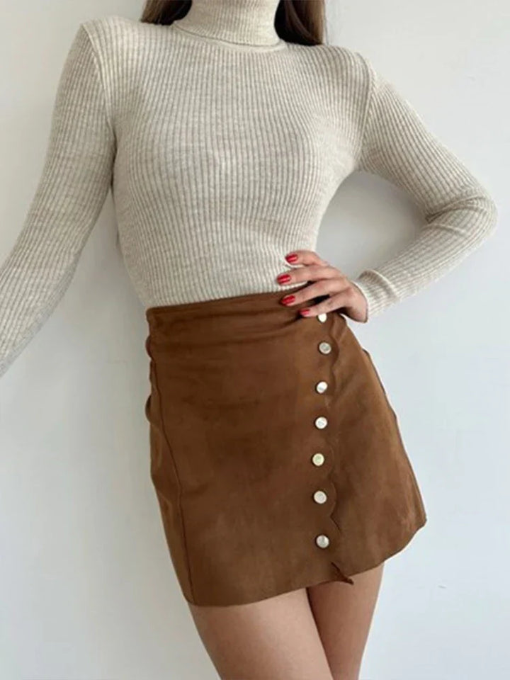 Jude Short Skirt Women - cintura alta, botones asimétricos y tela estructurada suave