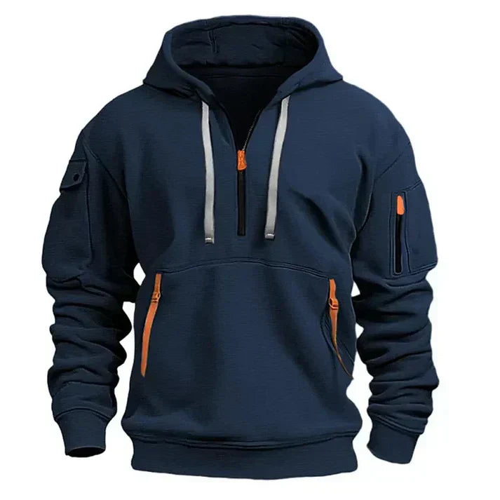 Felpa con cappuccio da uomo Mario – moderna con mezza cerniera, multiple tasche e stile casual