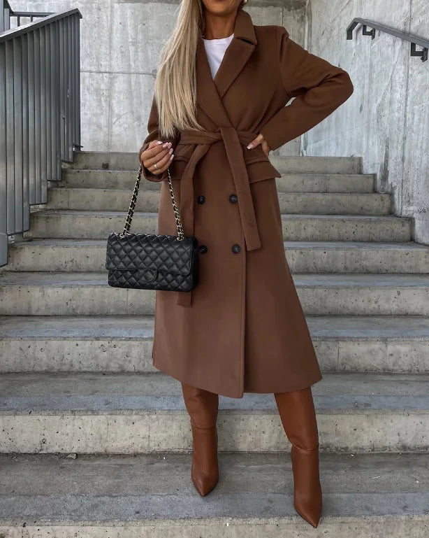 Riana Manteau Long d’Inverno Donna – Caldo Ceinturé con Stile Croisé Classico