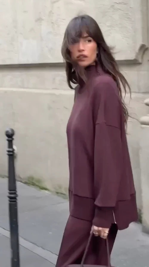 Lindy Ensemble Loungewear Femme Élégant – Sweat Oversize & Pantalon Large Confort Chic