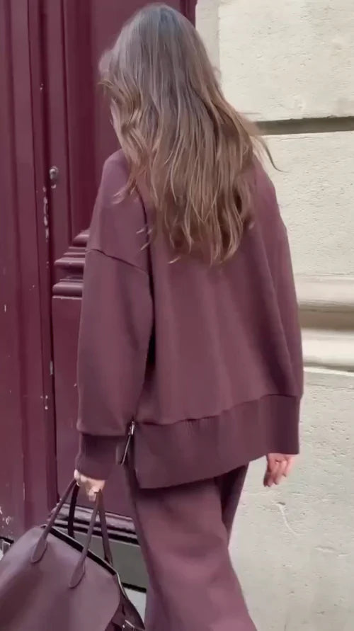 Lindy Ensemble Loungewear Femme Élégant – Sweat Oversize & Pantalon Large Confort Chic