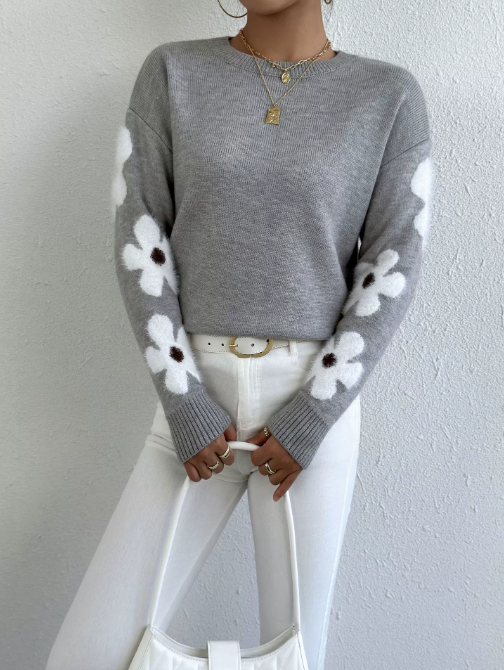 Aisha Pull Femme – Pull Tricoté à Motif Floral Élégant & Confortable pour la Saison