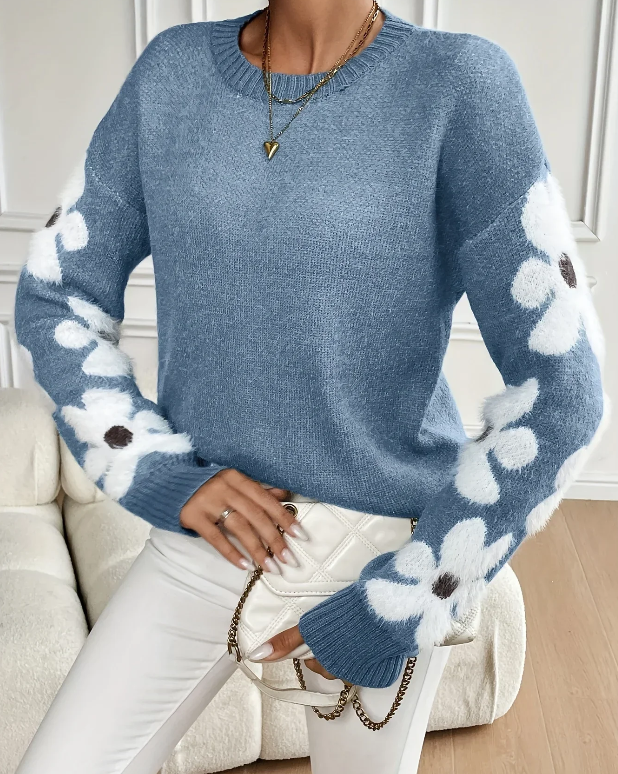 Aisha Pull Femme – Pull Tricoté à Motif Floral Élégant & Confortable pour la Saison