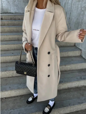 Riana Manteau Long d’Inverno Donna – Caldo Ceinturé con Stile Croisé Classico