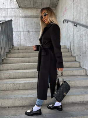 Riana Manteau Long d’Inverno Donna – Caldo Ceinturé con Stile Croisé Classico