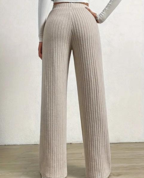 Hallie Pantalon Femme – Pantalon Large en Maille Côtelée Douce & Élégante pour Automne/Hiver