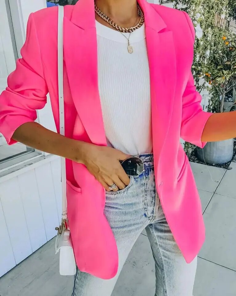 Raine Blazer Femme - Coupe Oversize, Simple Boutonnage, Col à Revers - Élégance Tailleur pour Bureau et Soirées