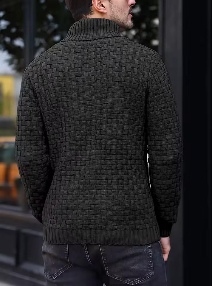 Aaron Pull Homme Col Montant – Maille Épaisse, Chaud & Élégant avec Boutons en Bois