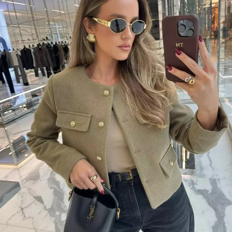 Maisy Manteau Femme – Manteau Classique Élégant avec Boutons Décoratifs Chic