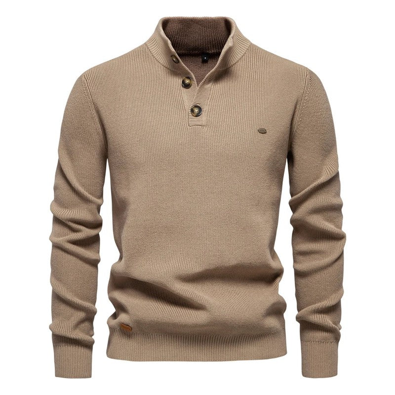 Julian Pull Homme Mock Neck Boutonné – Maille Côtelée, Coupe Regular & Style Élégant