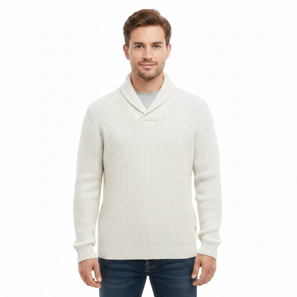 Luther Pull Homme – Tricot à Torsades avec Col Châle & Coupe Décontractée Moderne