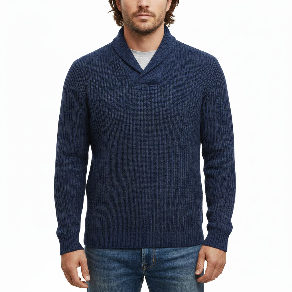 Luther Pull Homme – Tricot à Torsades avec Col Châle & Coupe Décontractée Moderne