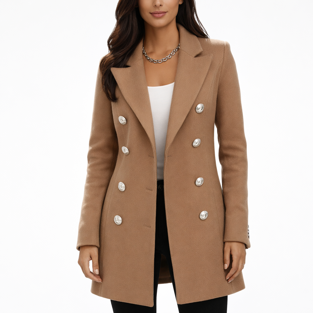 TailleurChic Women's Coat – Fitted Double-Breasted Coat with Elegant Lapels