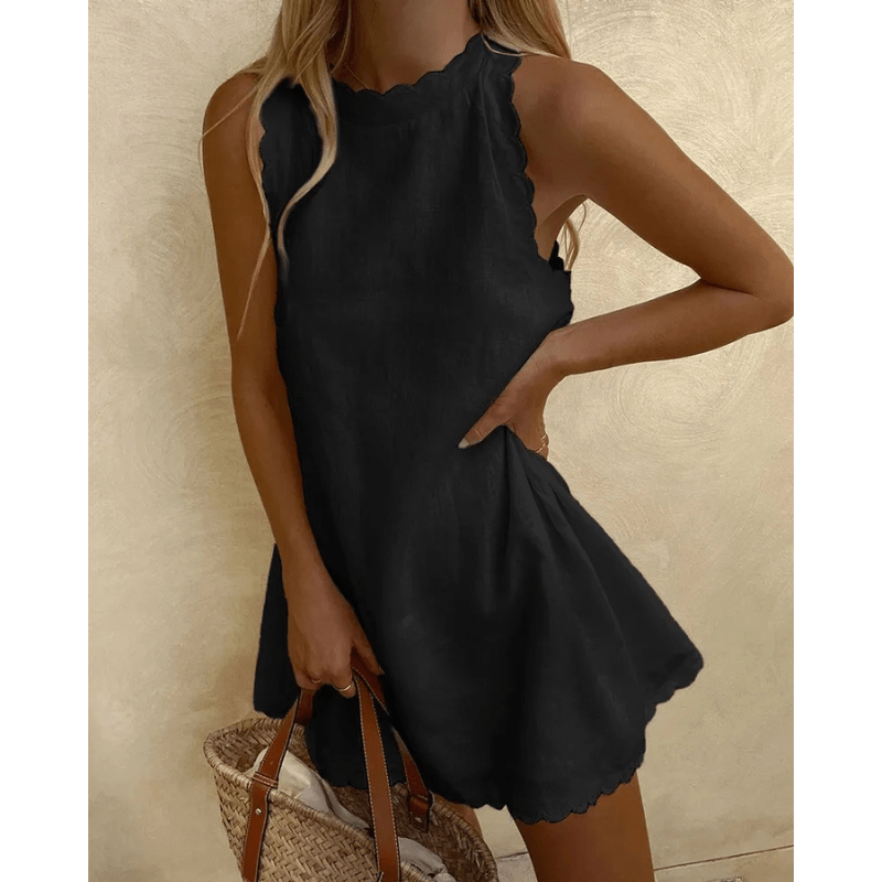 Tosca Robe Midi Femme – Robe d’Été Légère avec Bordure Festonnée Élégante et Design Sans Manches
