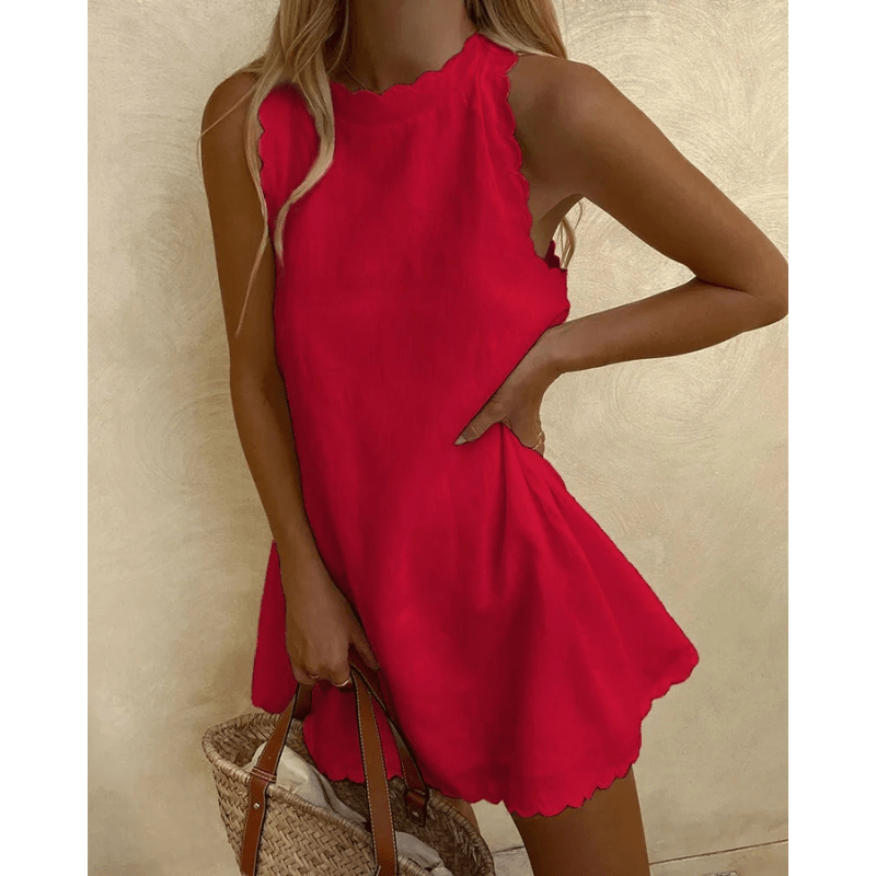 Tosca Robe Midi Femme – Robe d’Été Légère avec Bordure Festonnée Élégante et Design Sans Manches
