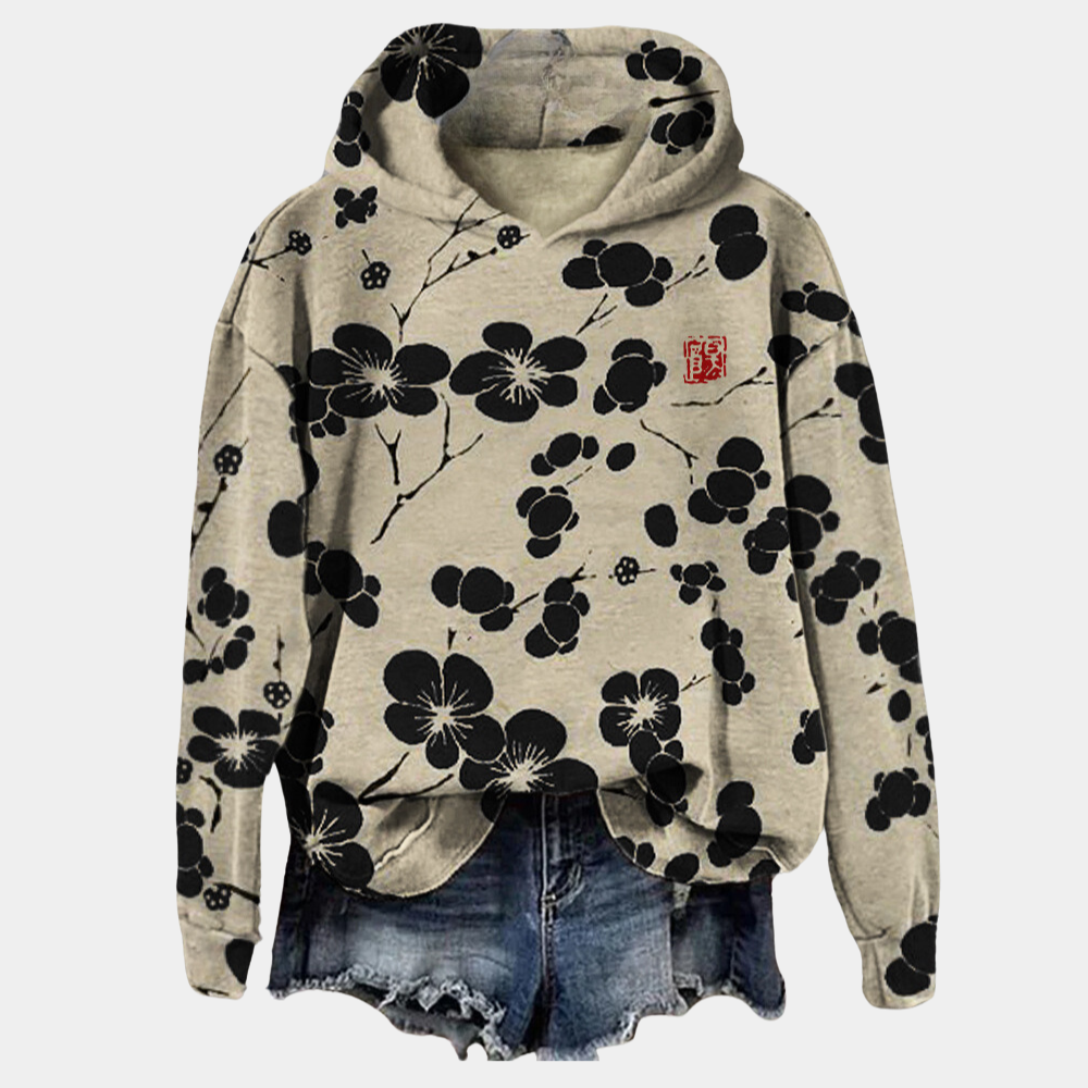 Kaori Floral Hoodie Sweatshirt Women – Soft Cotton Blend, Relaxed Fit & Breathable Comfort