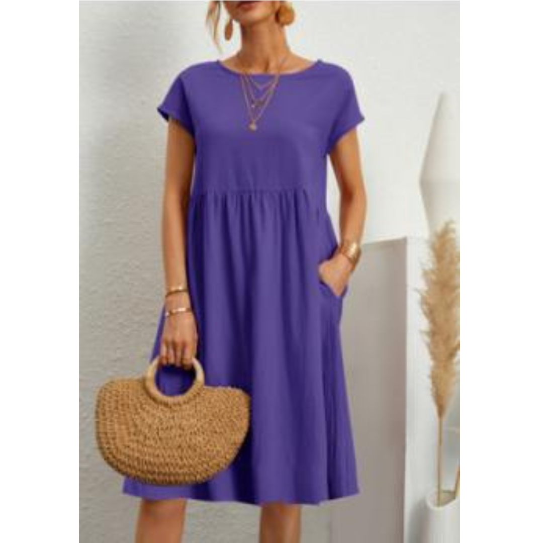 Robe d’Été Femme Aria – Robe Empire Confortable avec Poches & Manches Courtes Légères