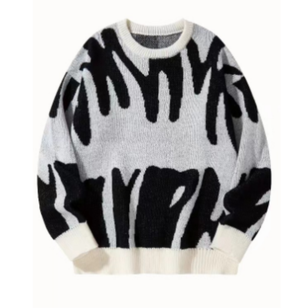 Maglione da donna Monica - Grafica in bianco e nero, motivo astratto in stile moderno