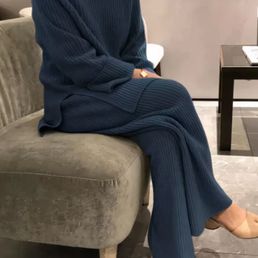 Conjunto Avni de punto para mujer – Suéter de algodón premium corte relajado y pantalón de pierna ancha