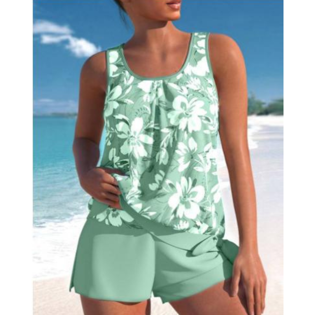 Tankini Femme Adalina – Maillot à Imprimé Fleuri avec Short & Coupe Sans Manches Confortable