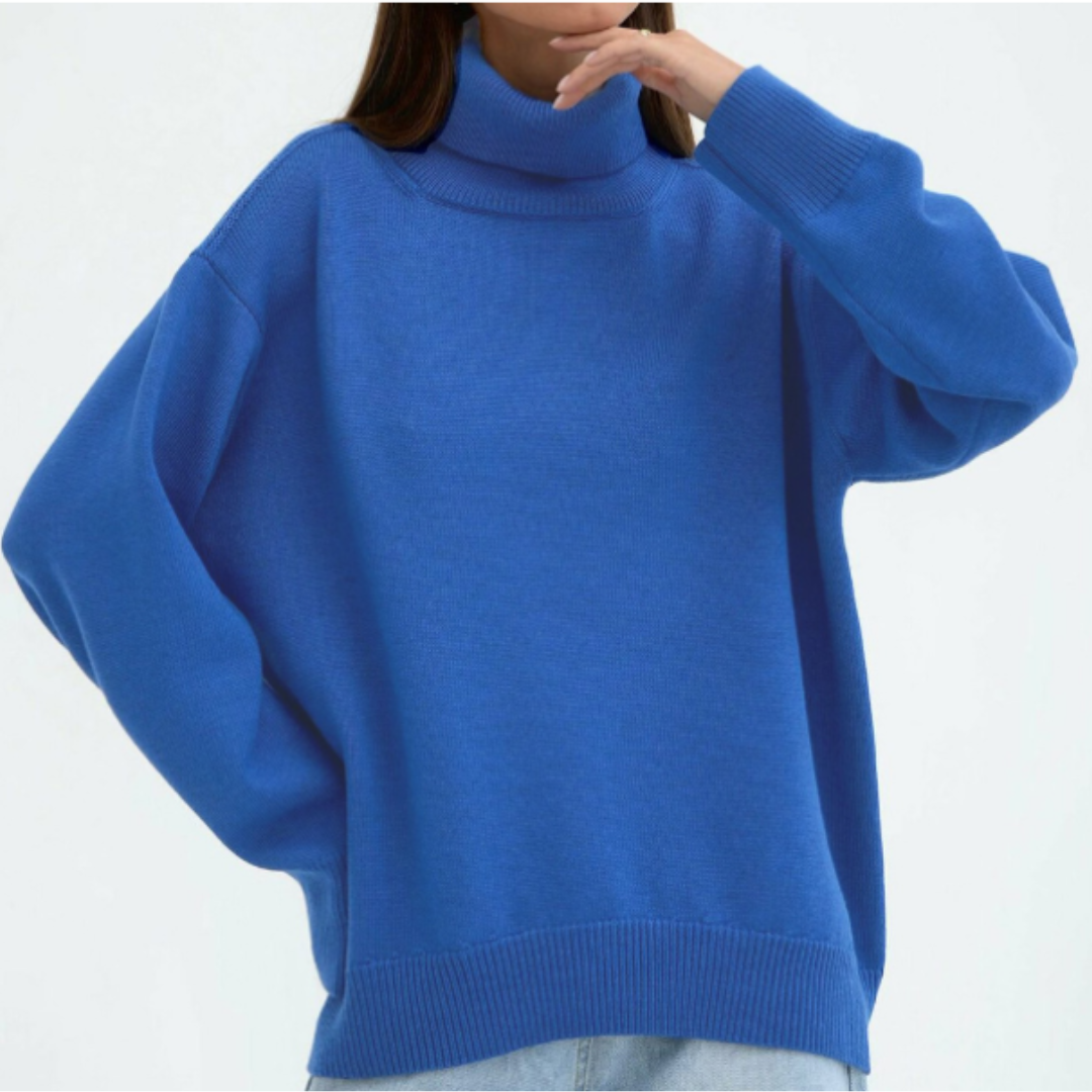 Camille Women's Oversized Turtleneck Sweater – Warm Mixed Wool Sweater with Ribbed Finishes