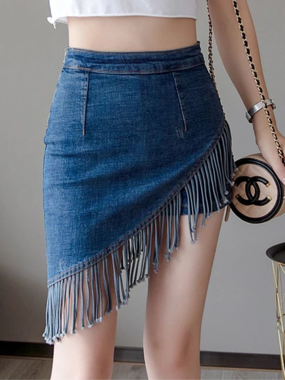 Taylor Jupe-Short Femme – Jupe en Jean avec Franges Ludiques, Short Intégré & Taille Haute Flatteuse
