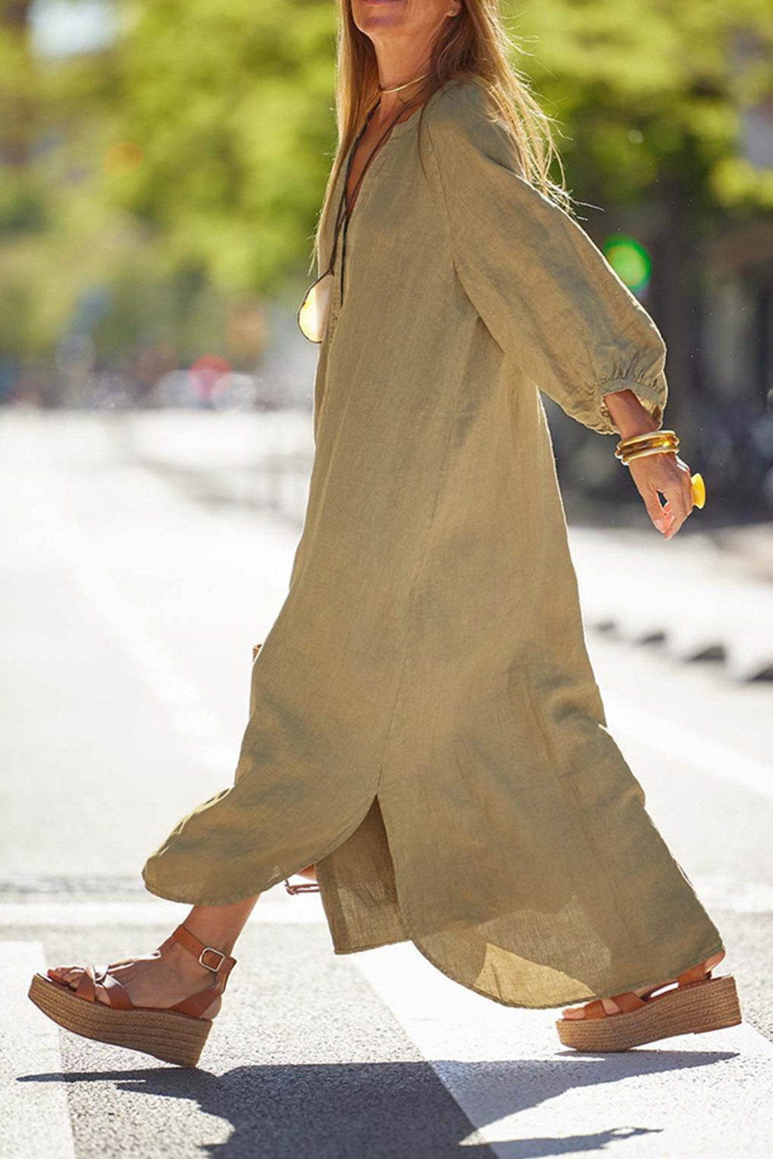Abito da donna veanna - elegante abito a maniche lunghe con collare v & abbottoning