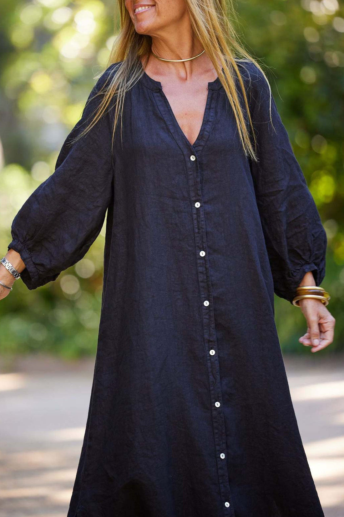 Abito da donna veanna - elegante abito a maniche lunghe con collare v & abbottoning