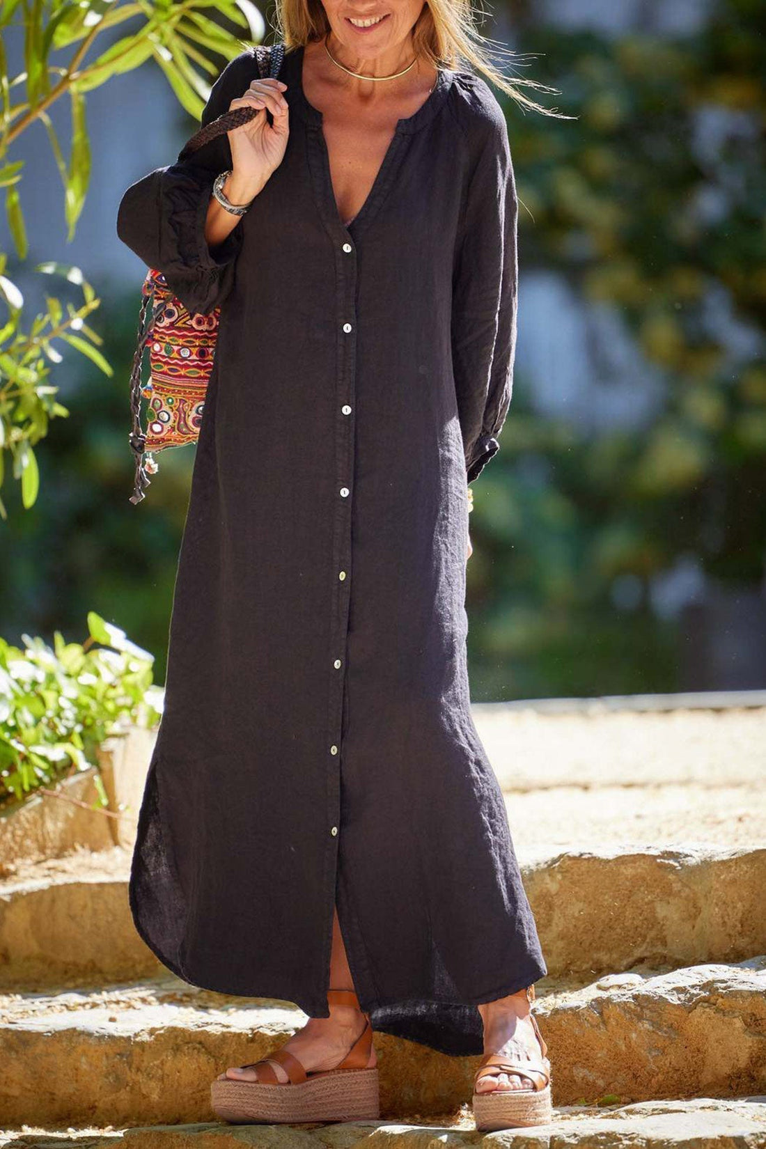 Abito da donna veanna - elegante abito a maniche lunghe con collare v & abbottoning