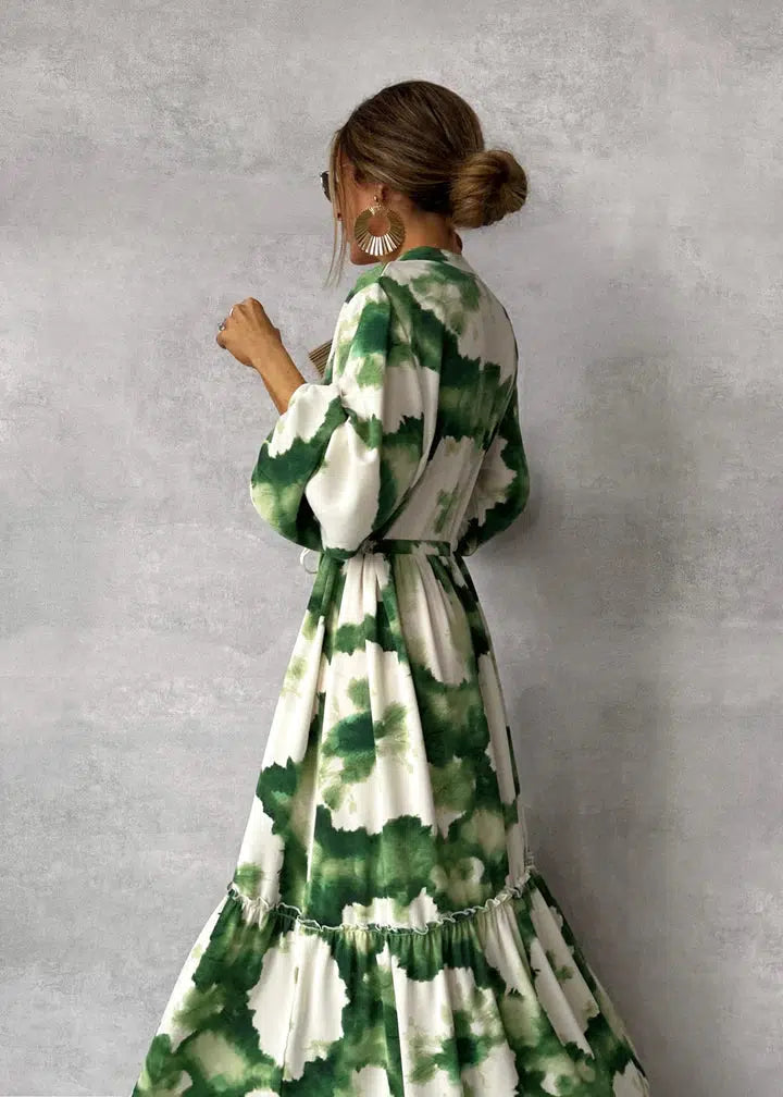 Patricia Robe Maxi Femme - Manches Longues, Col en V - Design Élégant et Fluide pour Événements Formels