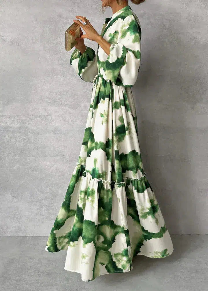 Patricia Robe Maxi Femme - Manches Longues, Col en V - Design Élégant et Fluide pour Événements Formels